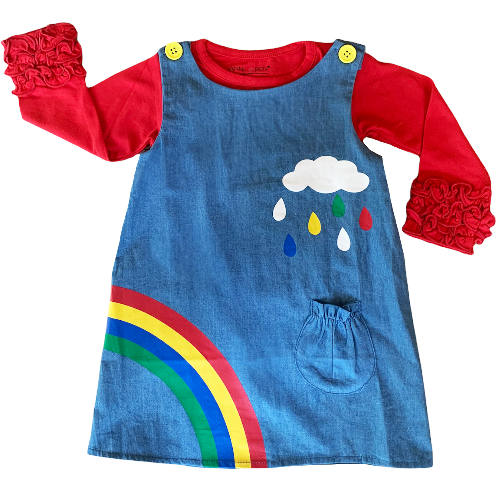 AL Limited Girls Blue Chambray Rainbow Overall Dress